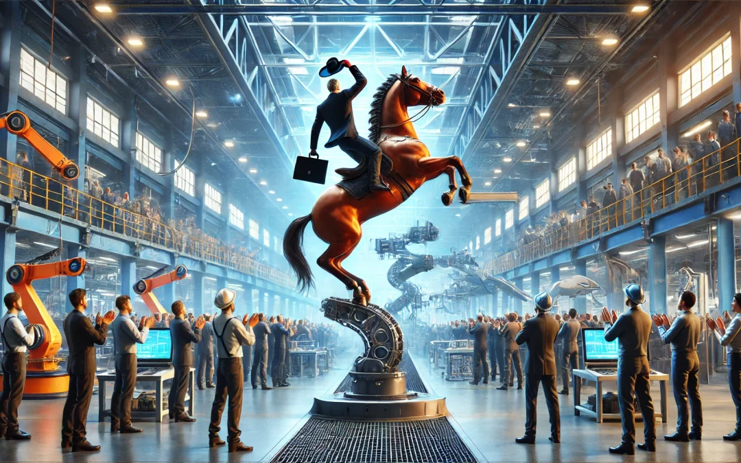 Mit Cowboyhut und Aktentasche