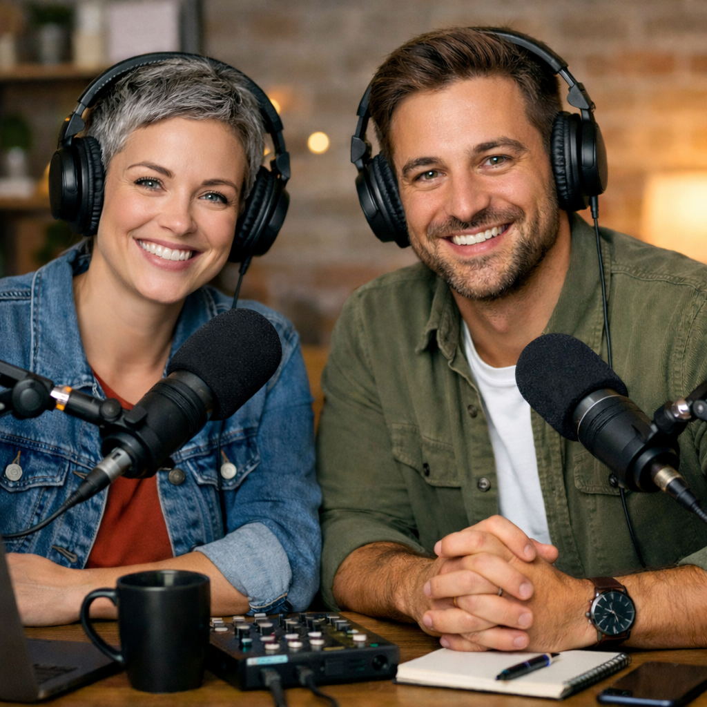 Silvia Heist und Paul Werfel im Podcaststudio